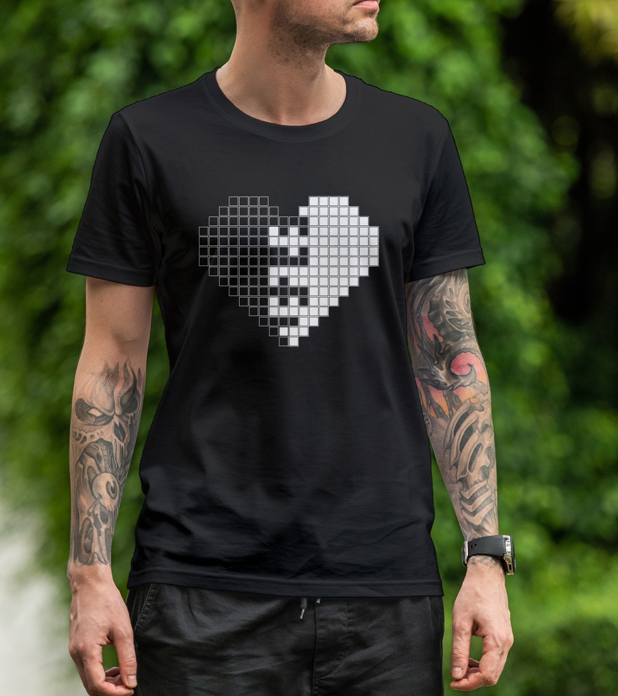 Yin Yang Pixel Heart Lock The Love T-Shirt