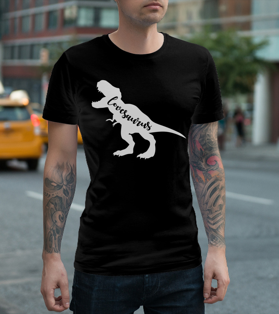 Lovesaurus Rex Dinosaur Silhouette Typography T-Shirt