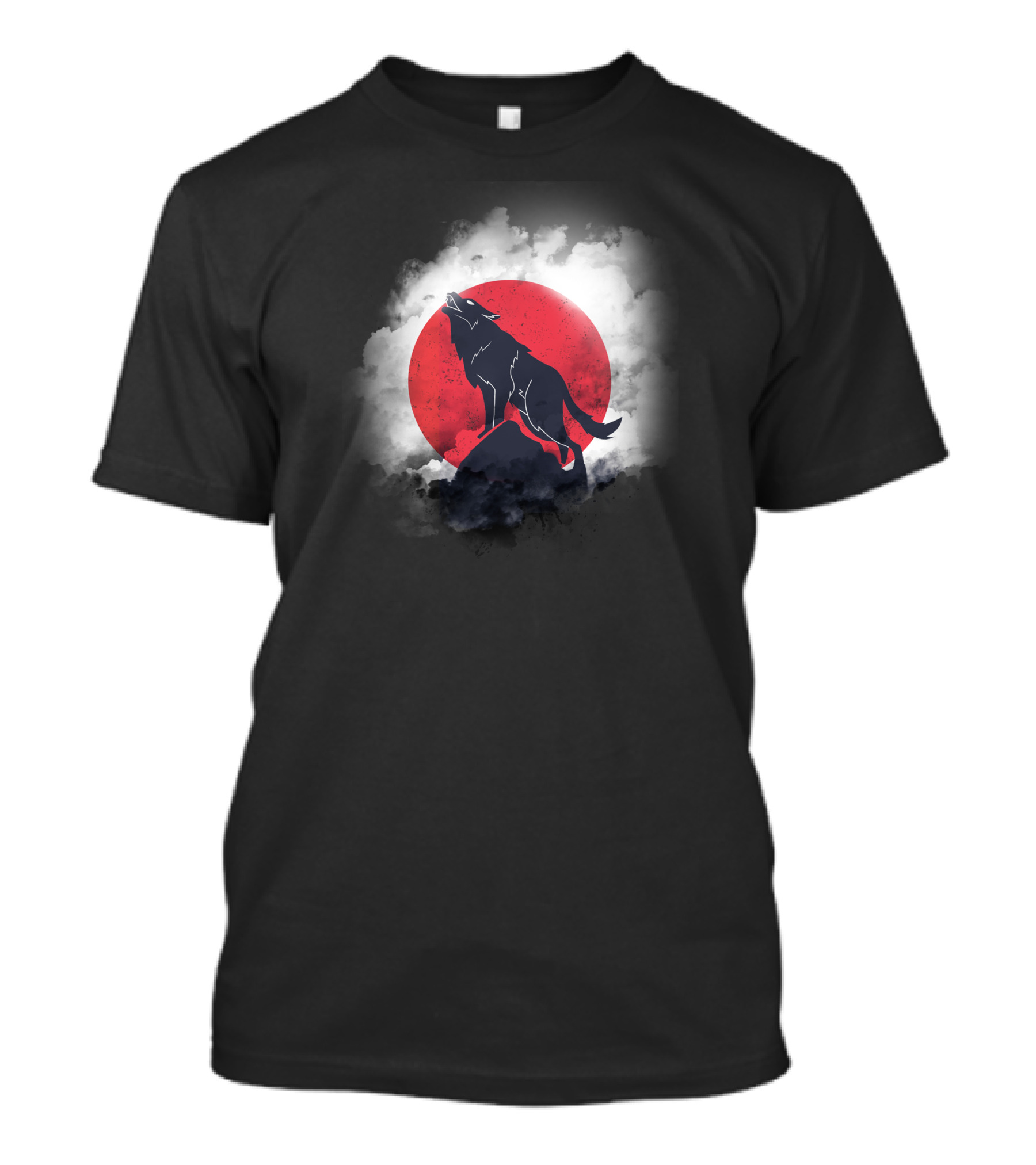 Night Wolf Howling At Full Moon With Red Sun And Dark Sky Clouds T-Shirt