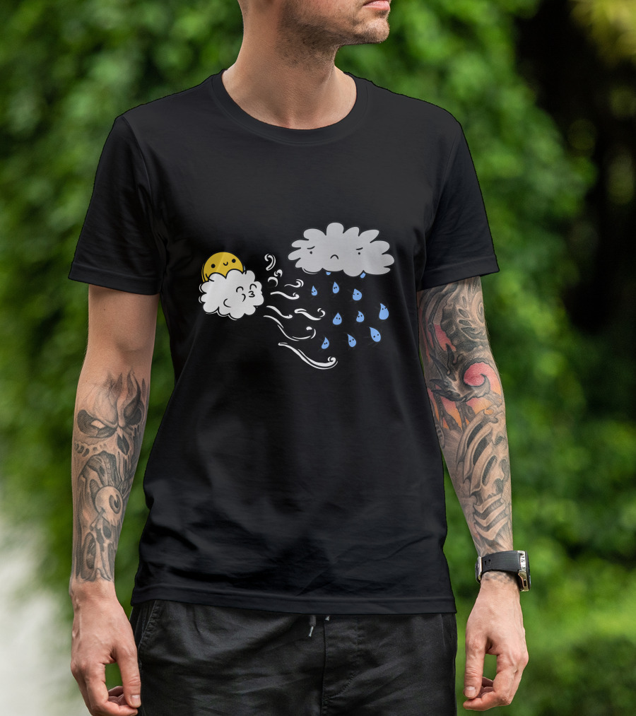 Sun And Wind Vs. Sad Rain Cloud Battle With Happy Ending T-Shirt