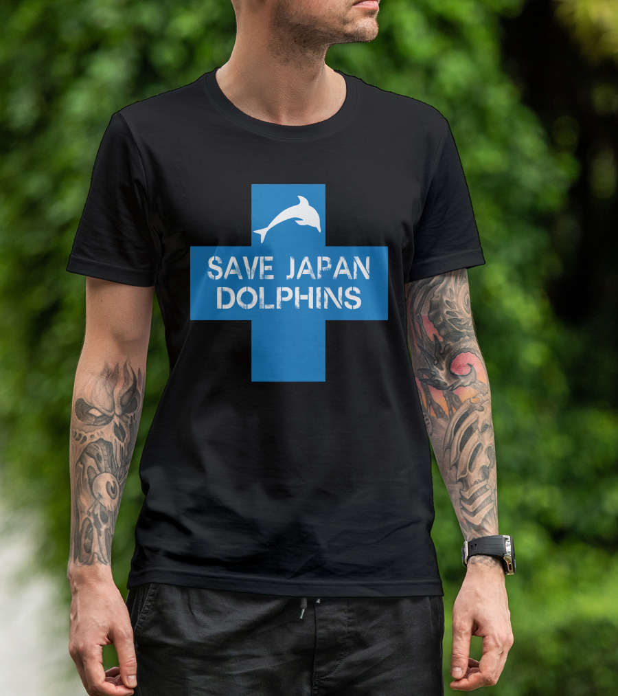 Save Japan Dolphins Blue Cross T-Shirt