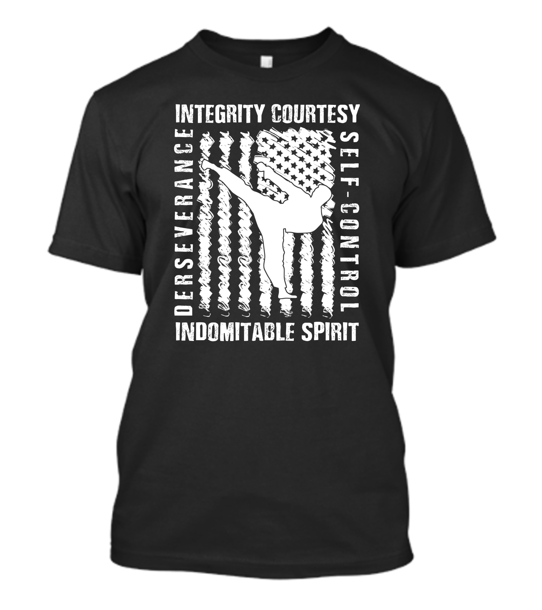 Taekwondo Integrity Courtesy Perseverance Self-Control Indomitable Spirit Kick T-Shirt