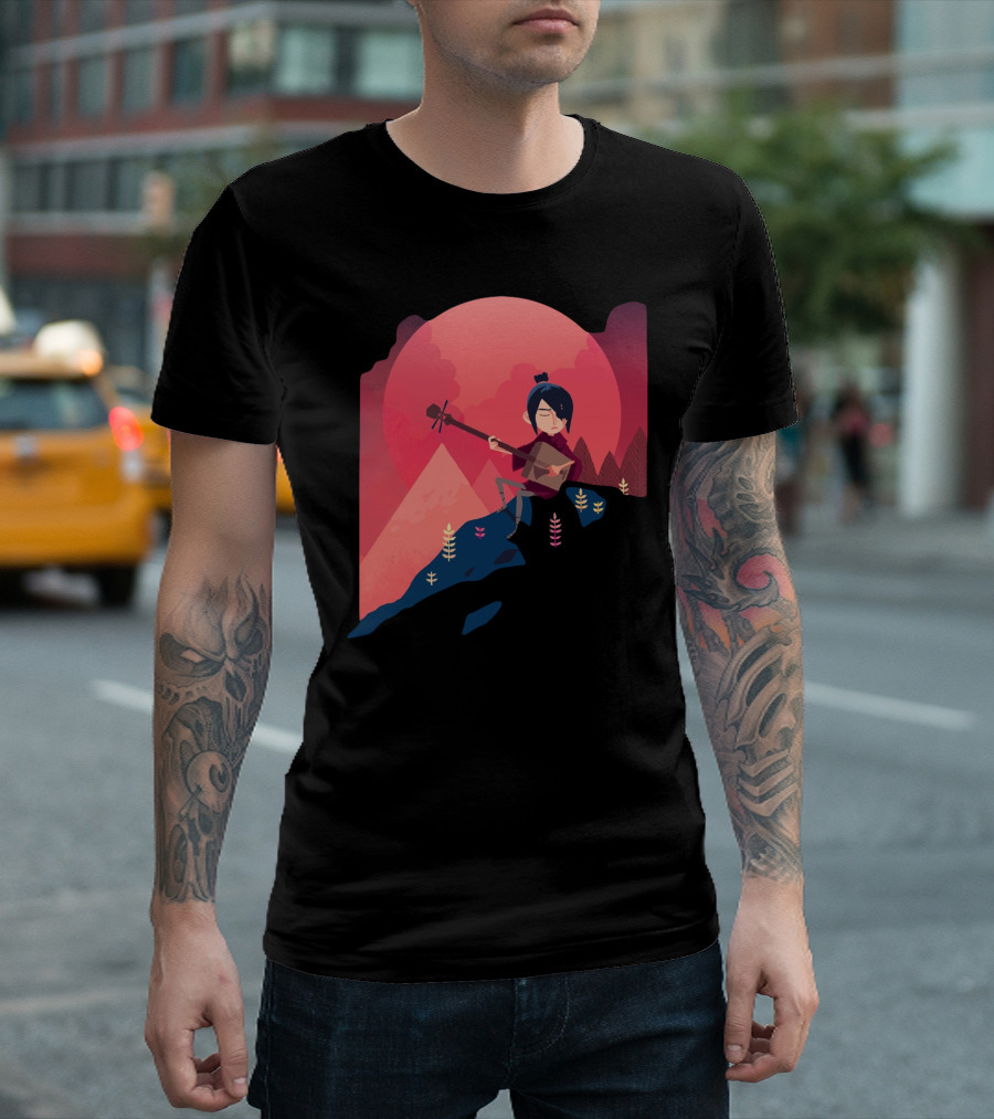 A Song On The Mountain Red Sunset Musician On Hilltop T-Shirt