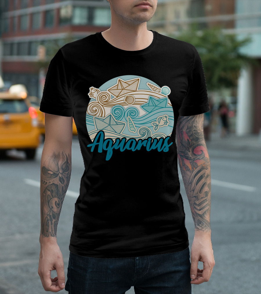 Aquarius Paper Boats and Ocean Waves T-Shirt
