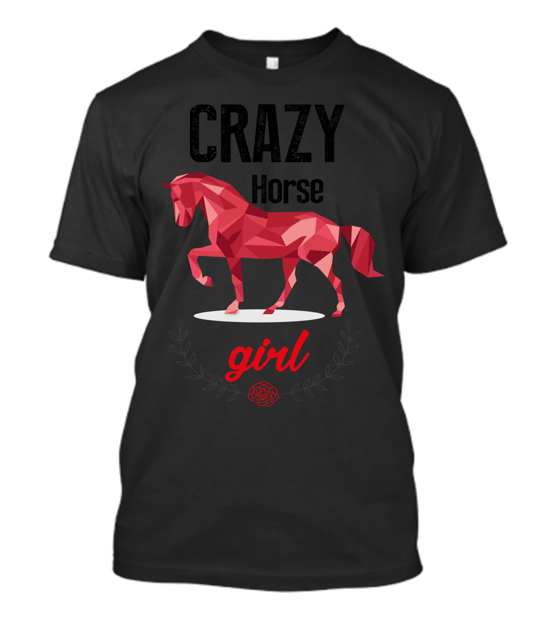 Crazy Horse Girl Geometric Design With Red Horse And Rose Accent T-Shirt