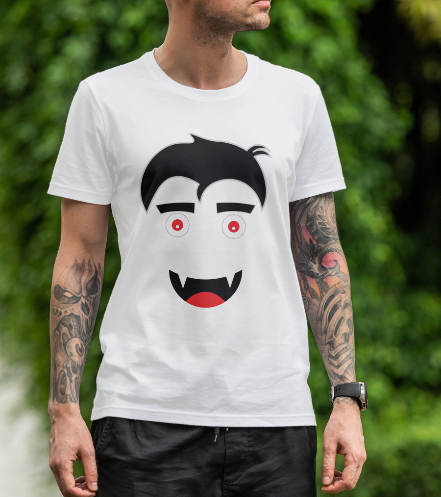 Dracula Vampire Face With Fangs And Hairstyle T-Shirt