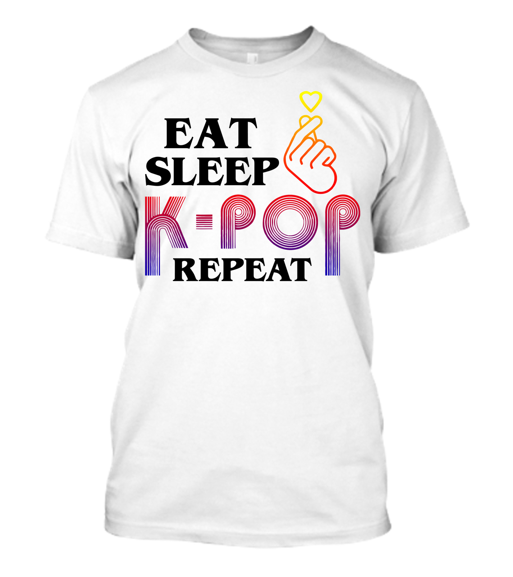 Eat Sleep K-Pop Repeat Finger Heart Gesture T-Shirt