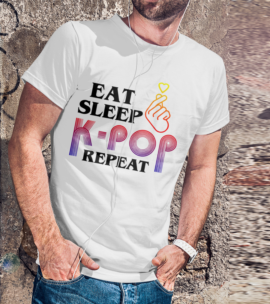 Eat Sleep K-Pop Repeat Finger Heart Gesture T-Shirt