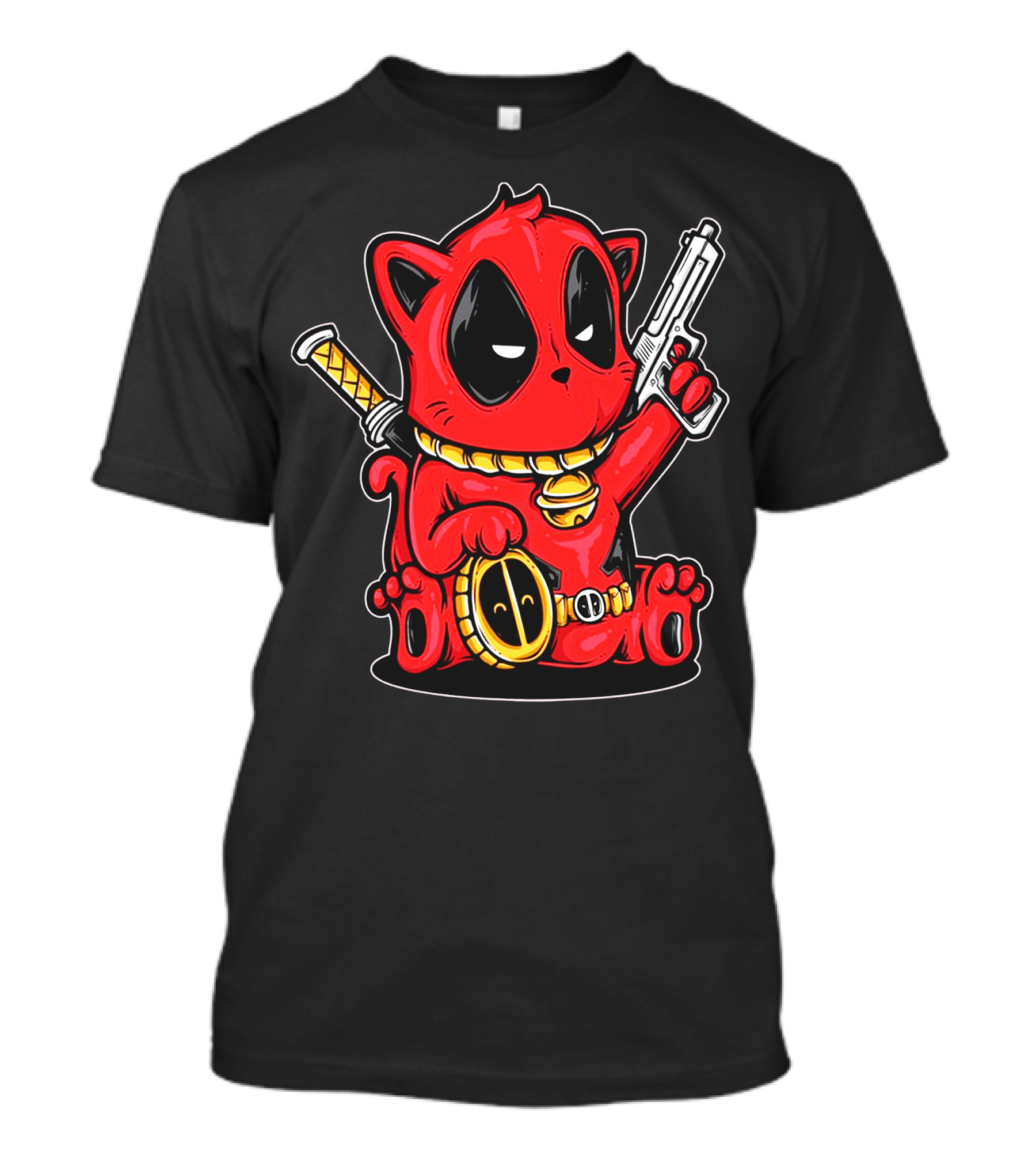 Kittypool Deadpool Cat Mashup With Gun And Sword T-Shirt