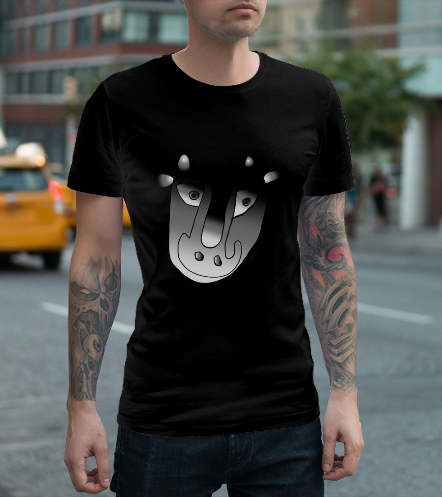 Nice Cow Face Black and White Minimalist T-Shirt