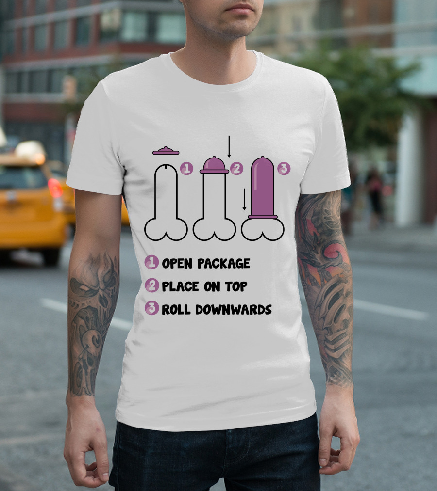 Open Package Place On Top Roll Downwards Three-Step Guide T-Shirt