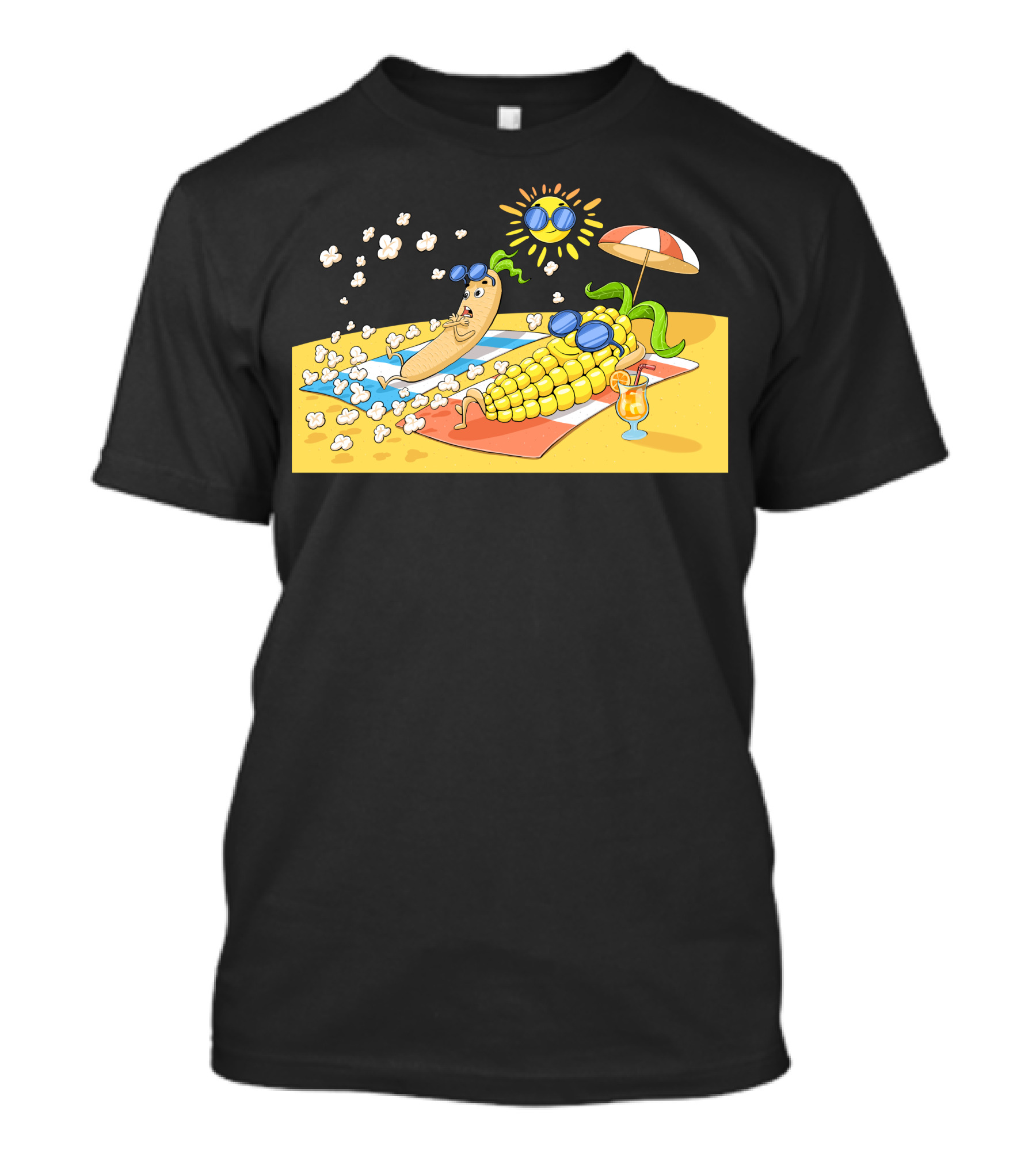 Popcorn Beach Fun Under The Sun With Sunglasses And Umbrella T-Shirt