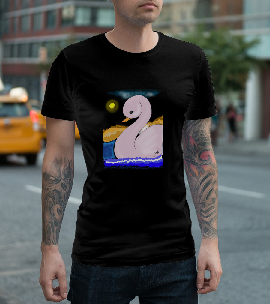 The Pink Duck Under Moonlight with Blue and Yellow Brushstrokes T-Shirt