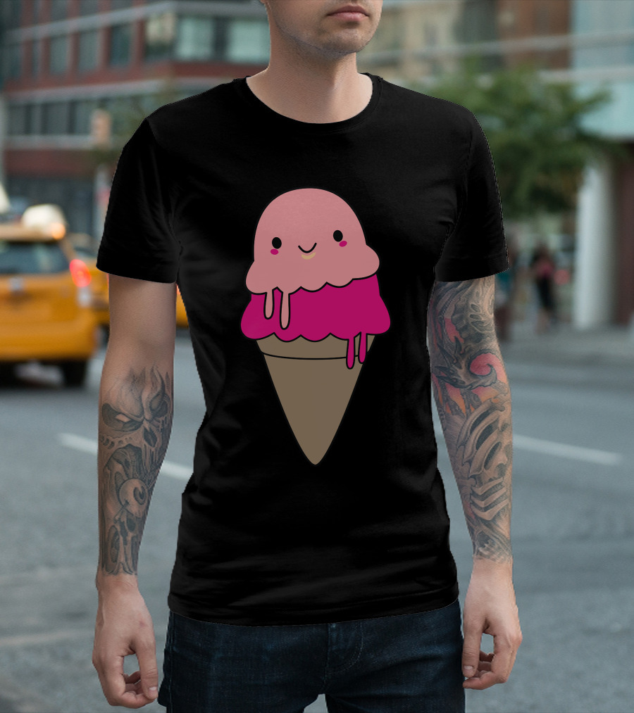 Adorable Ice Cream Cone Smiling Kawaii T-Shirt