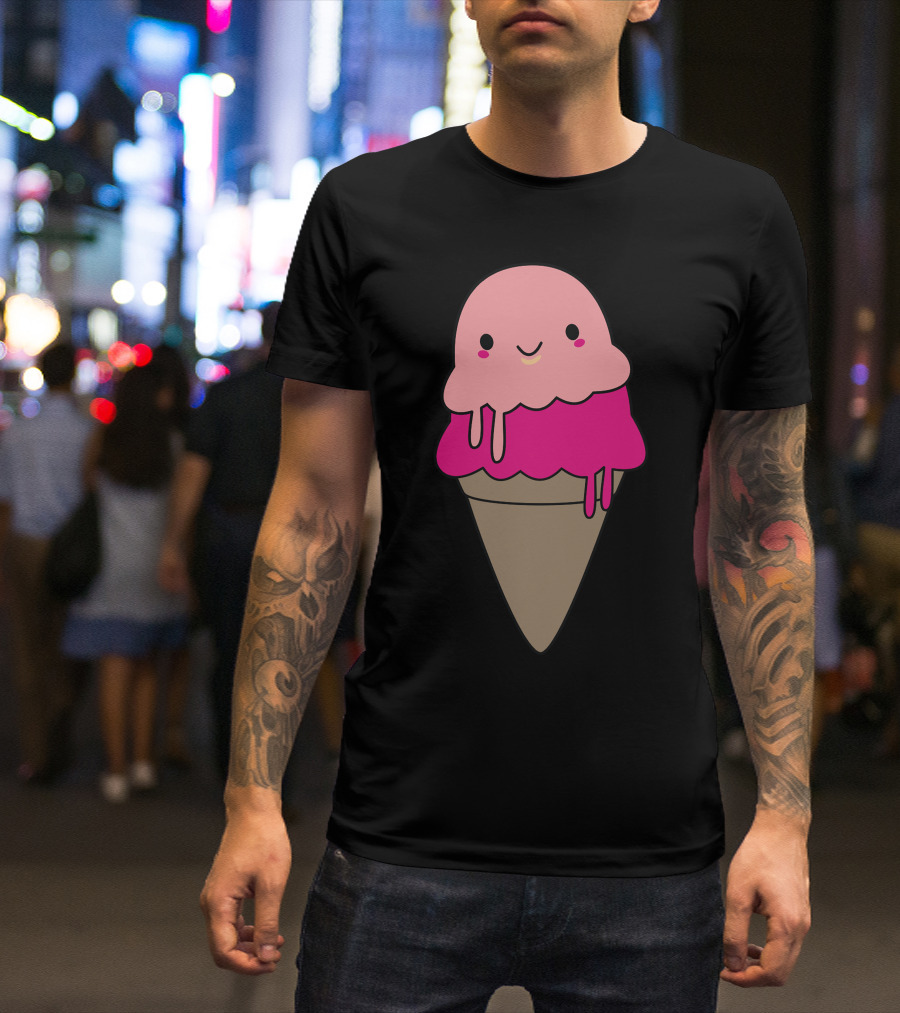 Adorable Ice Cream Cone Smiling Kawaii T-Shirt