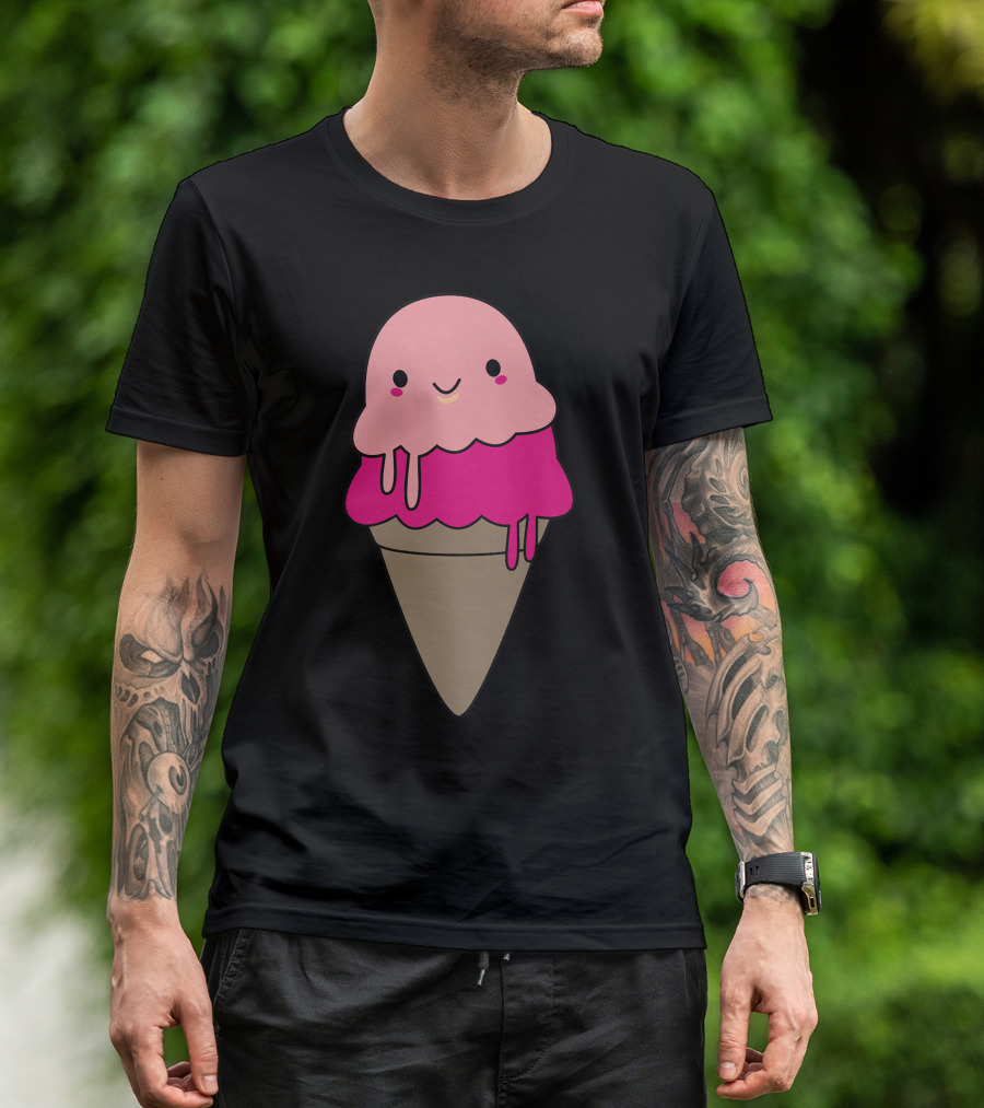 Adorable Ice Cream Cone Smiling Kawaii T-Shirt