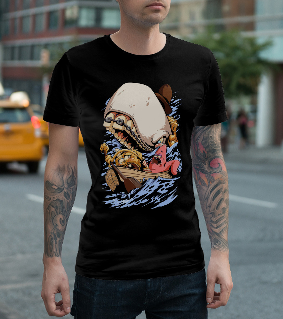 Ahoy New Nautical Adventure with Cartoon Characters and Giant Whale Encounter T-Shirt