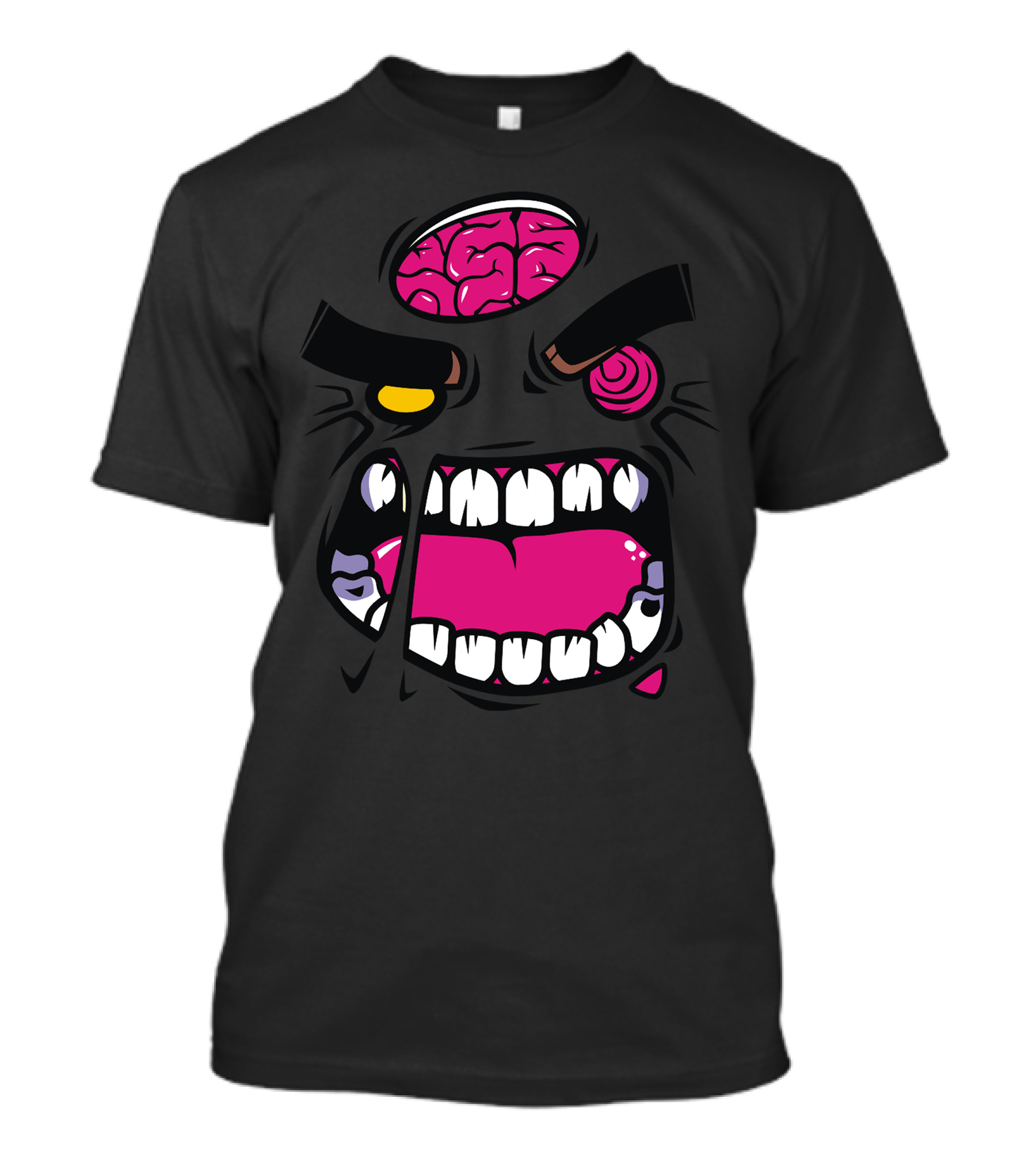 Angry Zombie Brain Exposed Eyes Bulging Teeth Bared T-Shirt