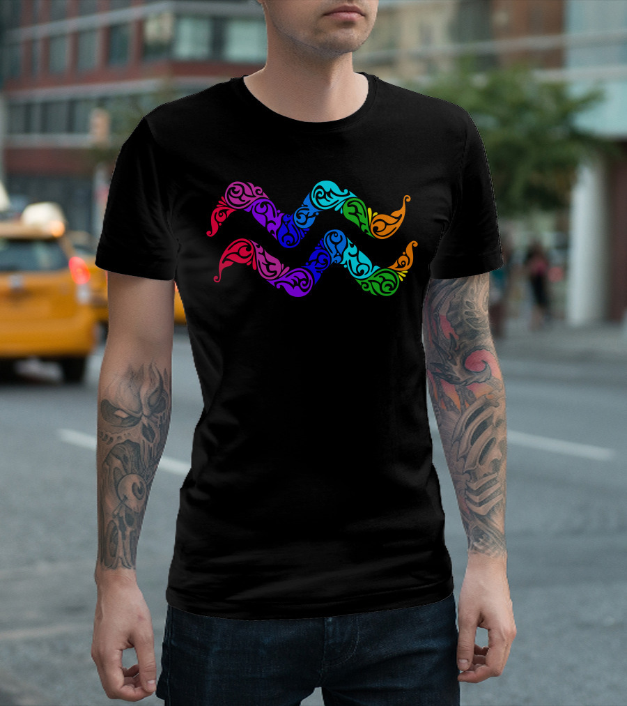Aquarius Zodiac Symbol Vibrant Multi-Color T-Shirt