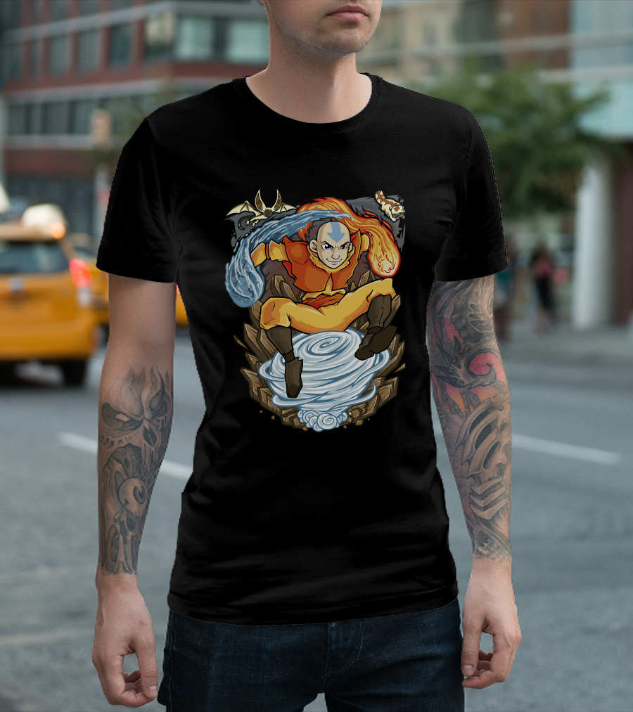 Avatar of the Air Nomads Aang Mastering Elements with Momo and Appa T-Shirt