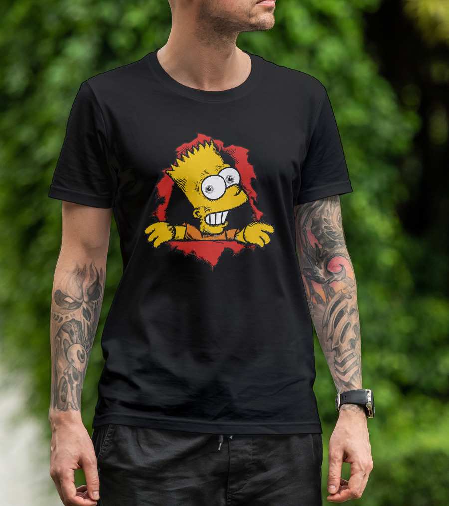 Bart Peralta Peeking Through Red Torn Wall Cartoon T-Shirt