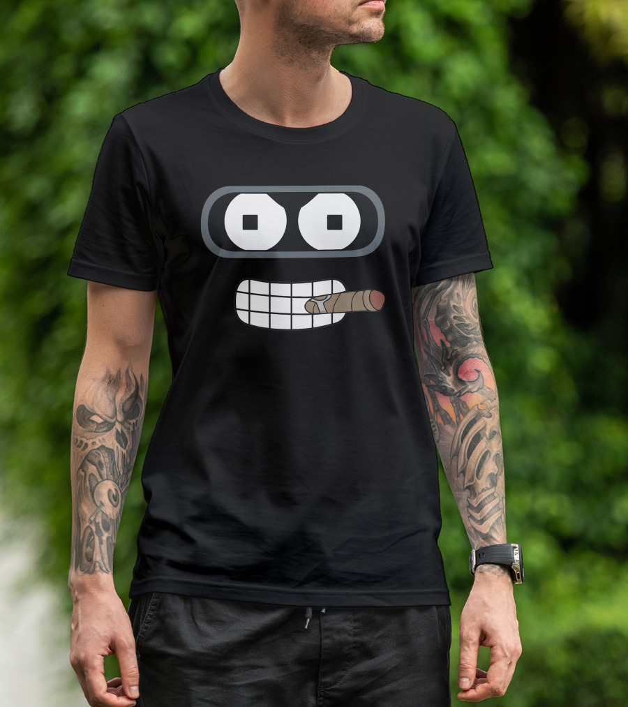 Bender Et Sa Cigarette Futurama Robot Face With Cigar T-Shirt