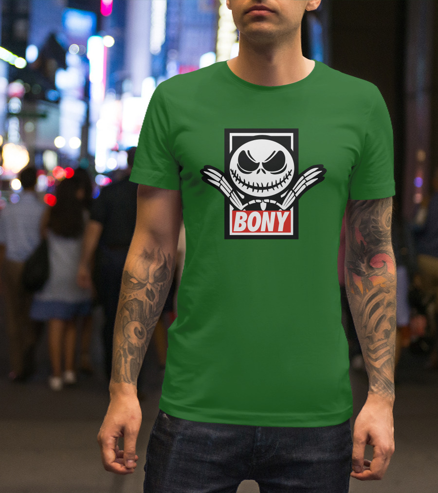 Bony Jack Skellington Style Icon With Crossed Bones T-Shirt