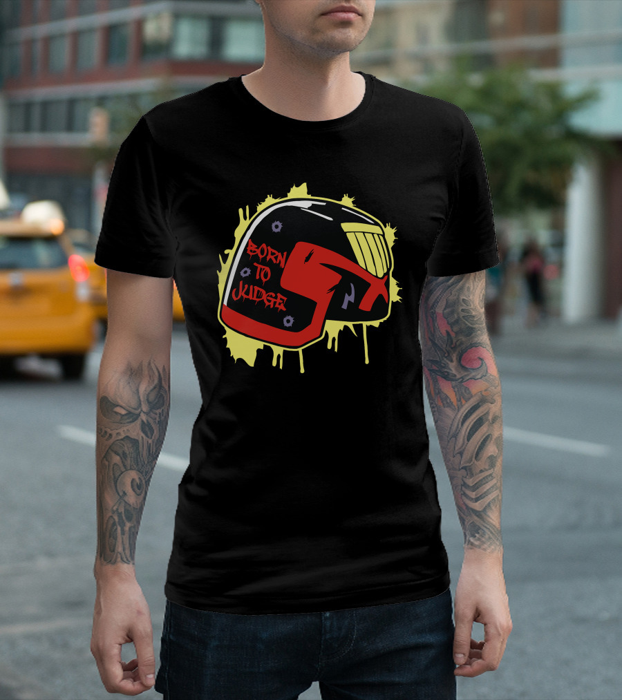 Born To Judge Helmet With Iconic Comic Style And Bullet Holes T-Shirt