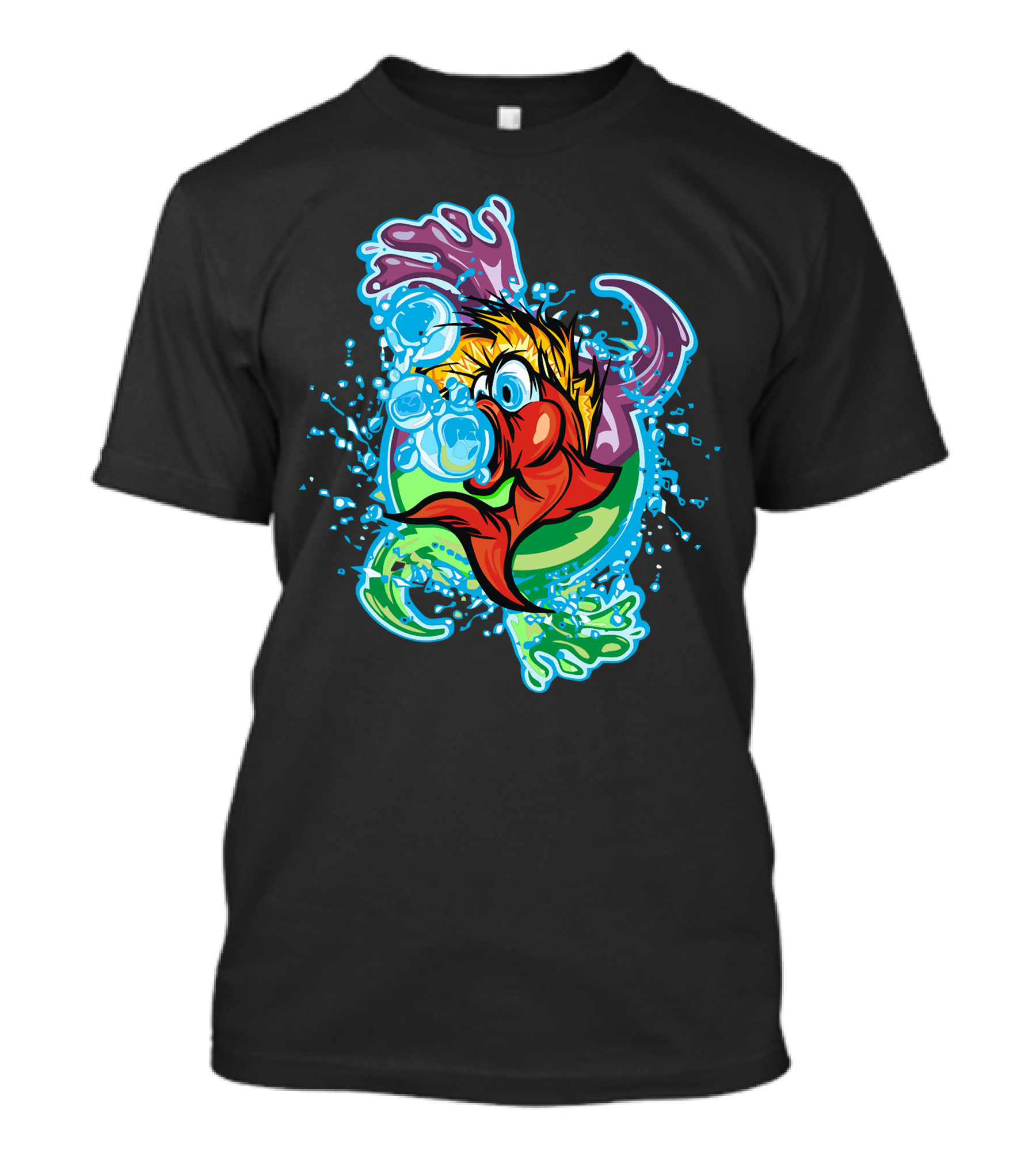 Bubble Fever Cartoon Fish Splashing With Bubbles And Water T-Shirt