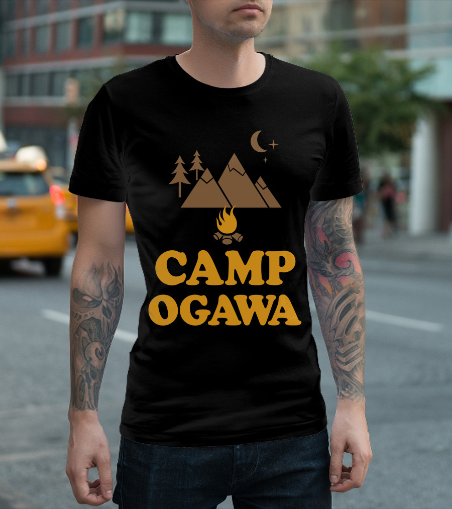 Camp Ogawa Mountains Bonfire Moon and Stars T-Shirt