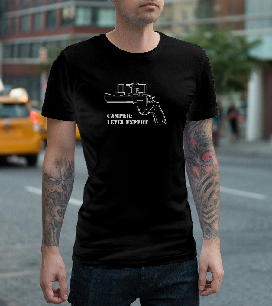 Camper Level Expert Sniper Pistol Outline T-Shirt
