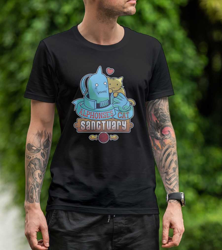 Alphonse's Cat Sanctuary Hugging Robot Heart Yarn Fish T-Shirt