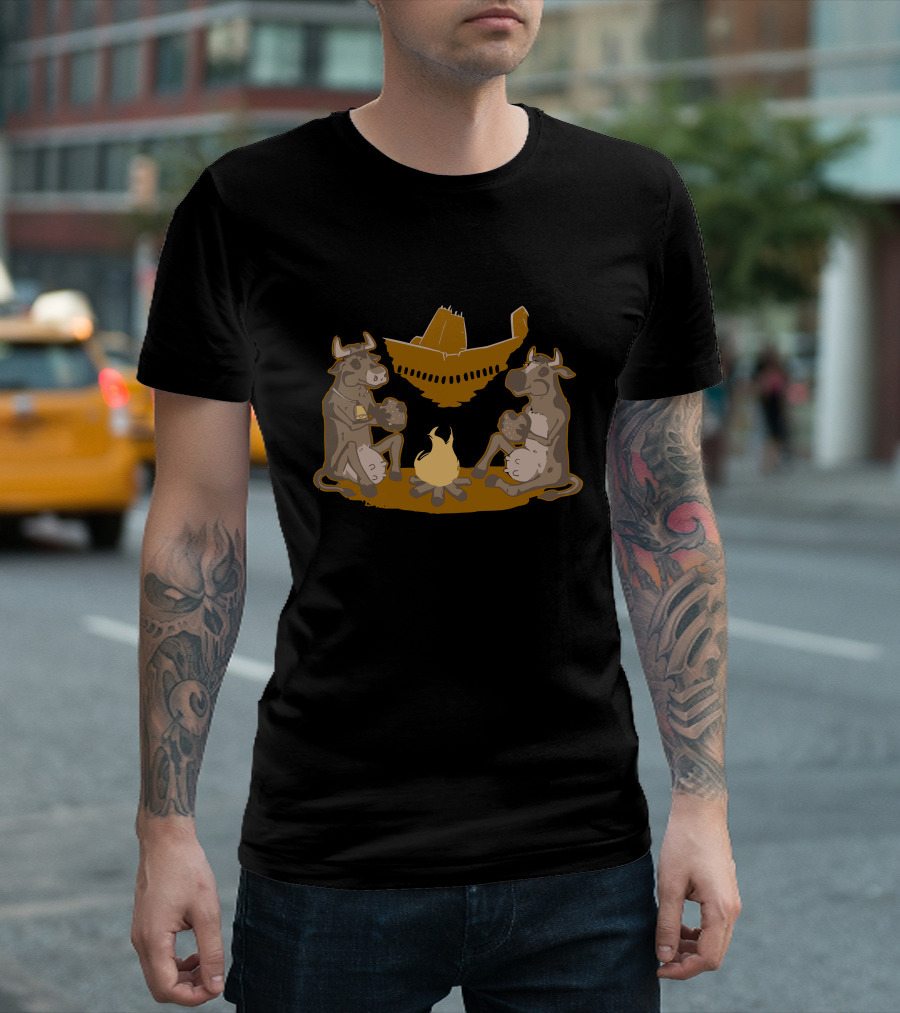 Cow Crash Campfire with Burgers and Airplane Wreckage T-Shirt