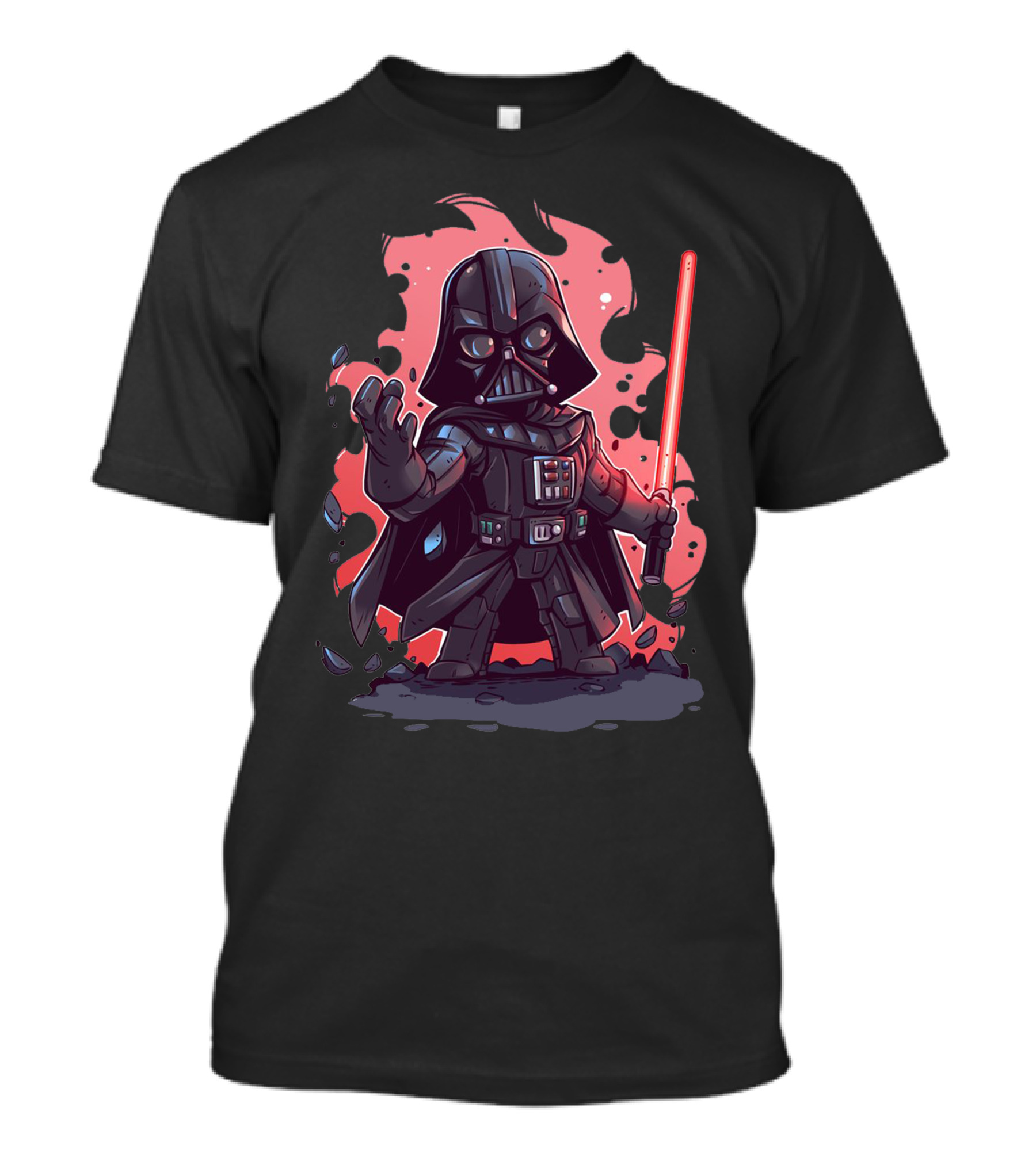 Darth Vader Kids Cartoon Character With Lightsaber T-Shirt