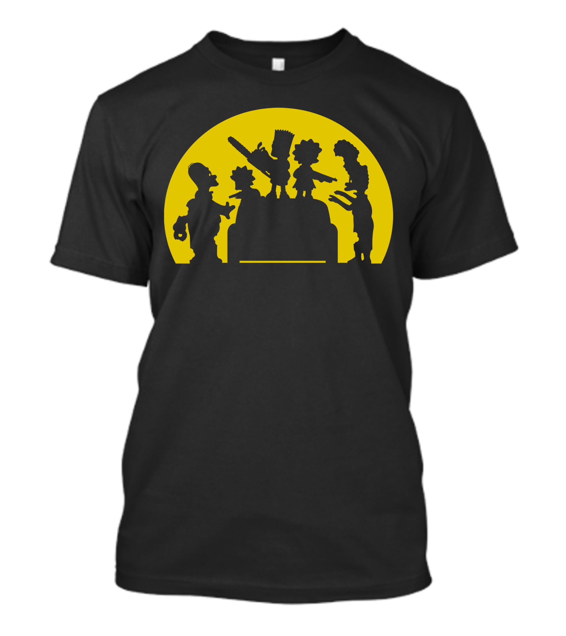 Doh Zombies Bart Chainsaw Silhouette Against Yellow Circle T-Shirt