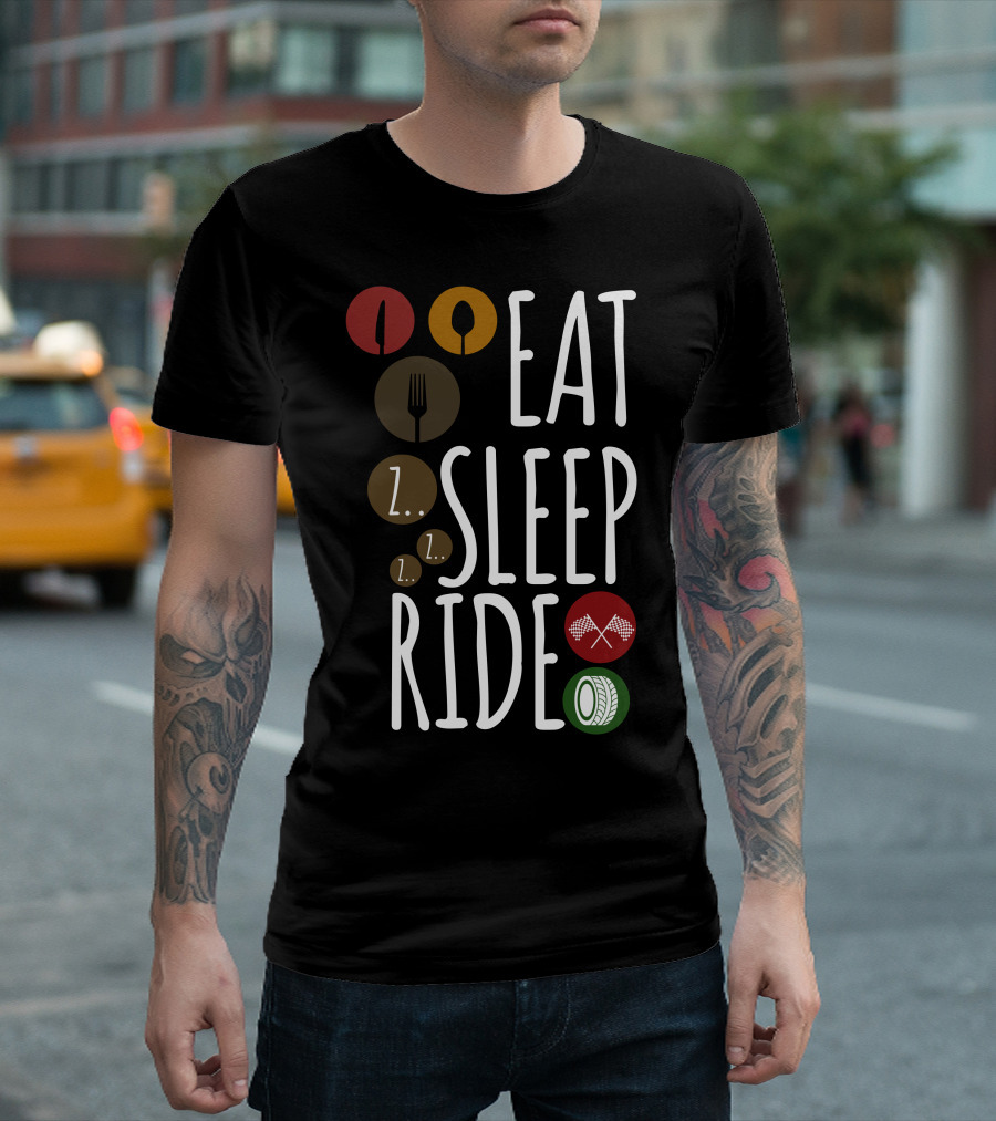 Eat Sleep Ride Fork Spoon Tire Racing Flags T-Shirt