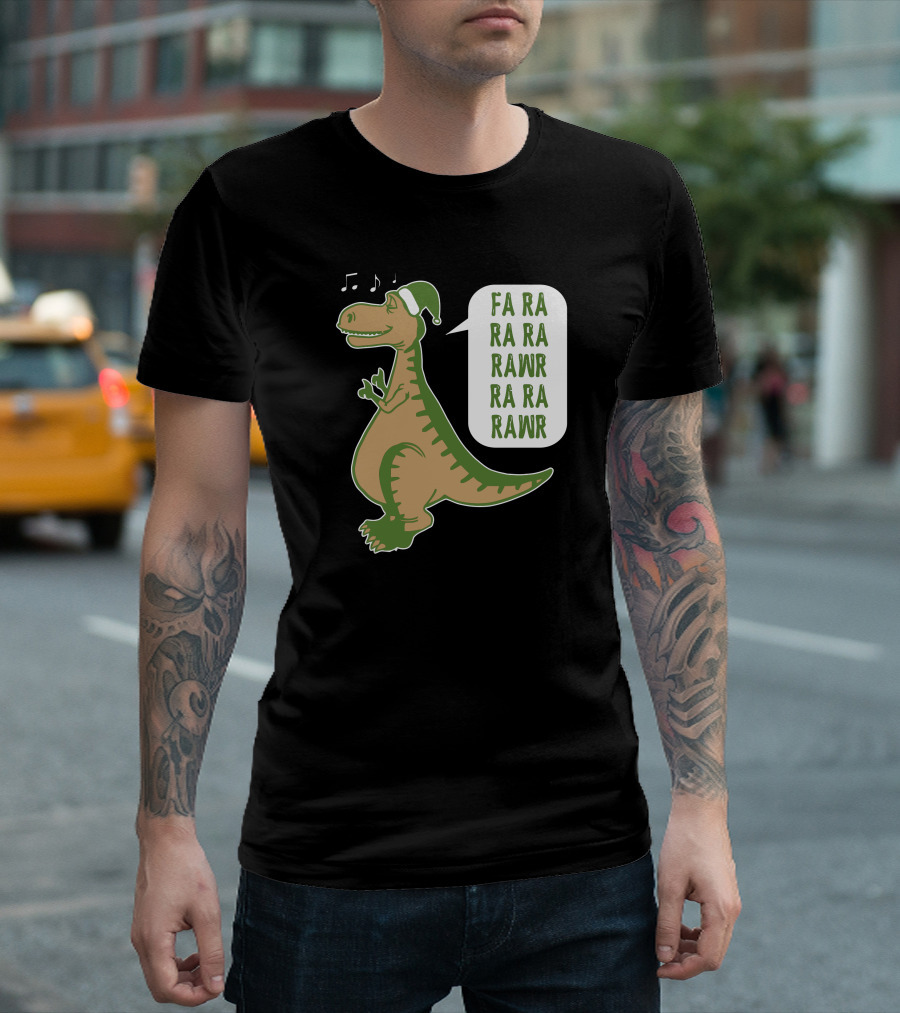 FA RA RA RA RAWR Dinosaur With Santa Hat And Music Notes T-Shirt