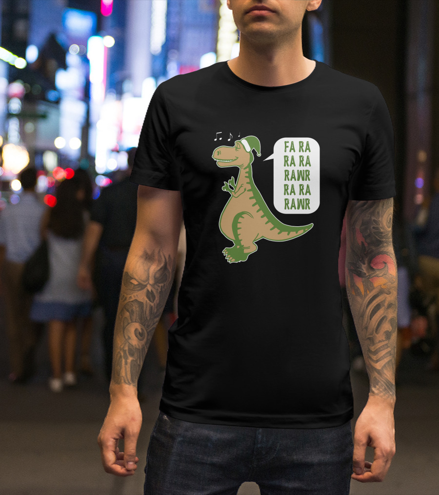 FA RA RA RA RAWR Dinosaur With Santa Hat And Music Notes T-Shirt