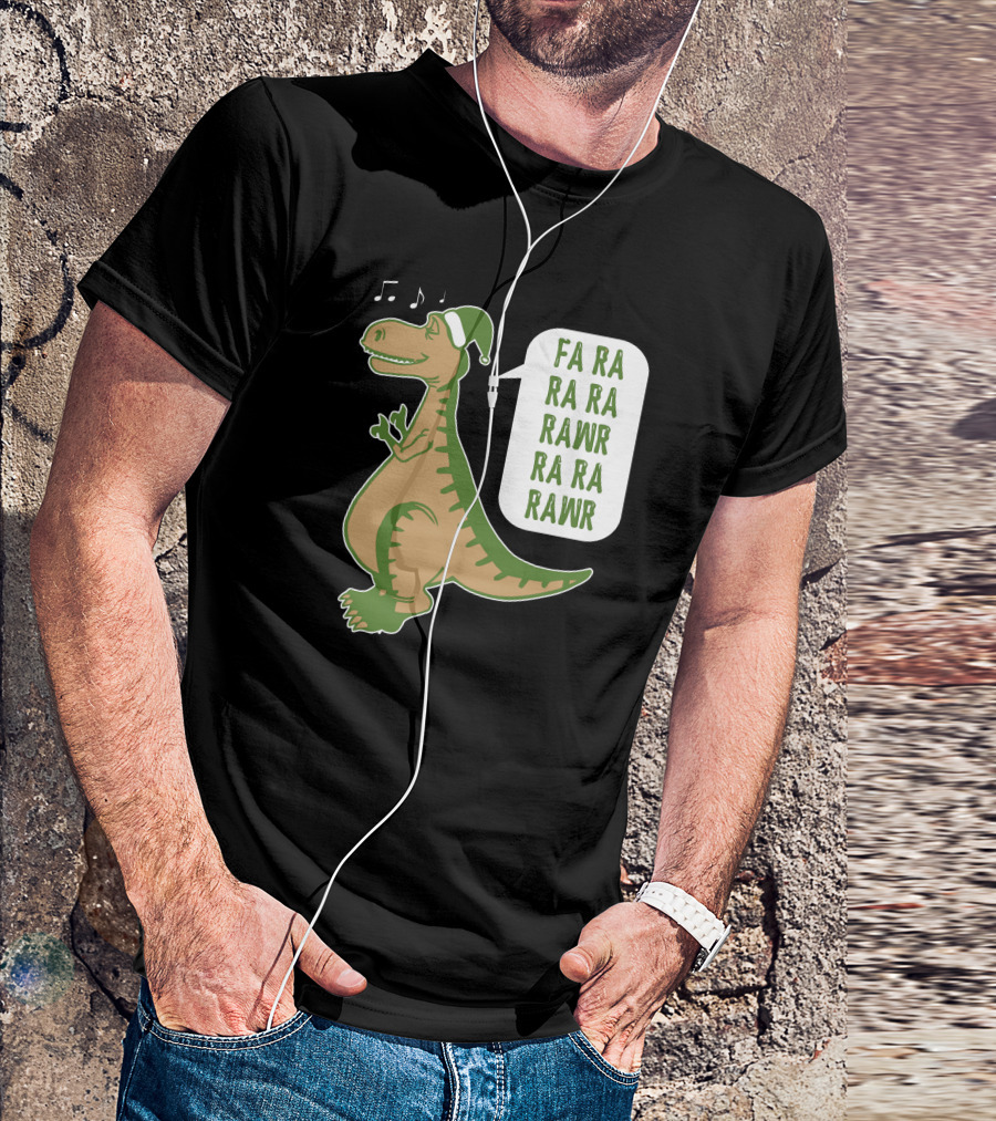 FA RA RA RA RAWR Dinosaur With Santa Hat And Music Notes T-Shirt