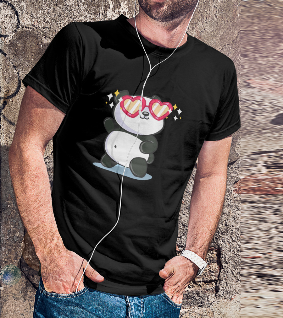 Fabulous Panda Wearing Heart Sunglasses T-Shirt
