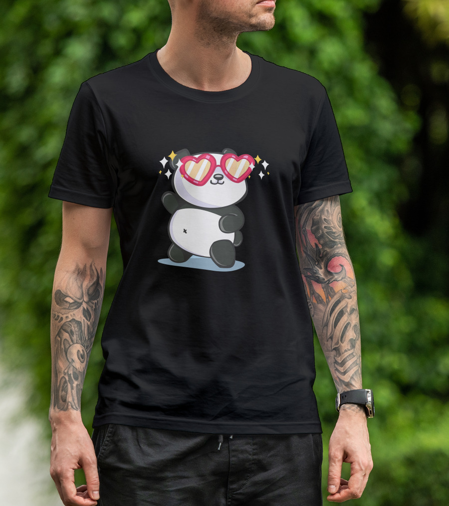 Fabulous Panda Wearing Heart Sunglasses T-Shirt