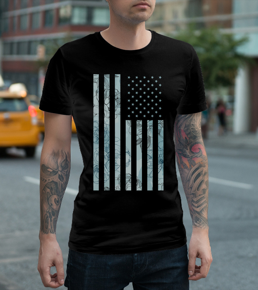 Floral Stars And Stripes American Flag T-Shirt