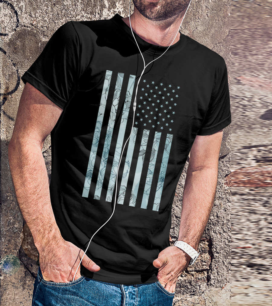 Floral Stars And Stripes American Flag T-Shirt