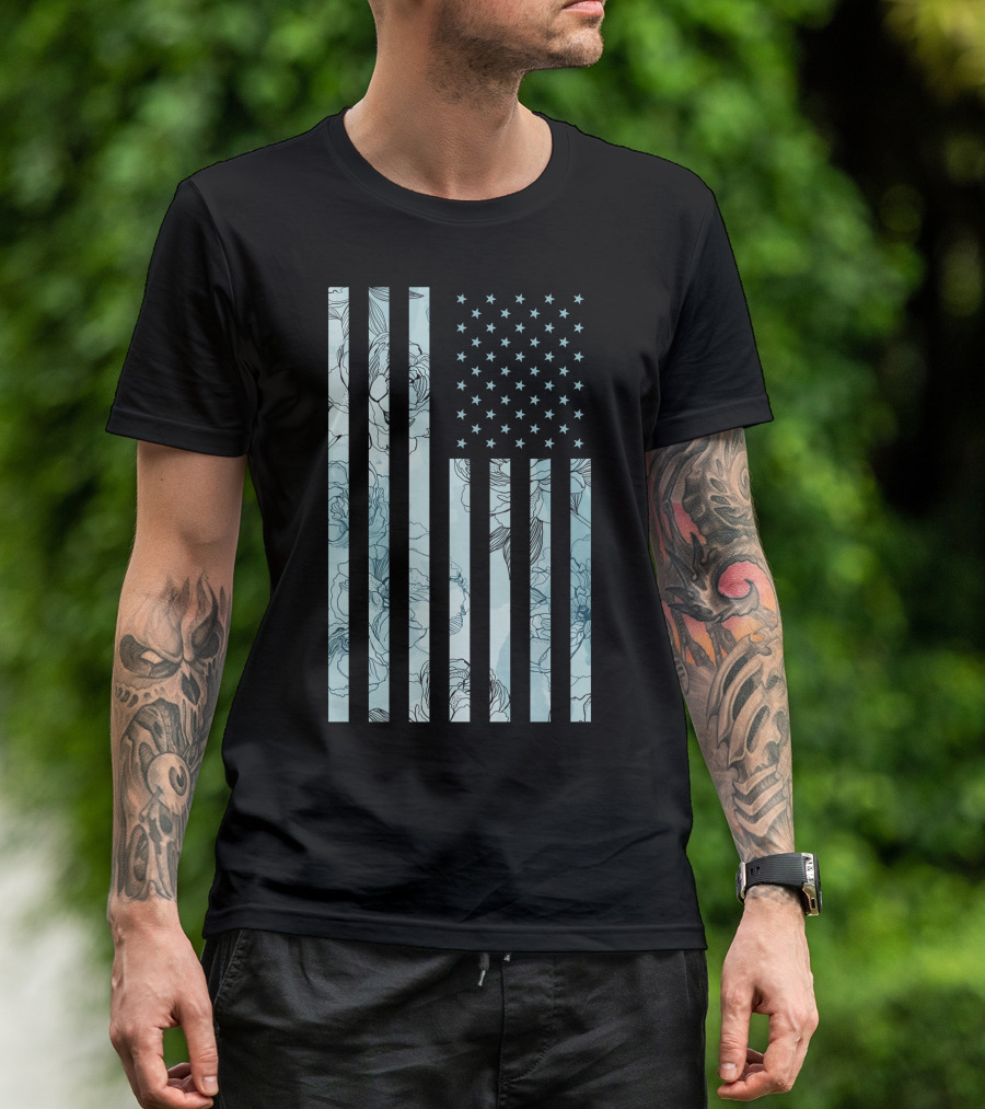 Floral Stars And Stripes American Flag T-Shirt