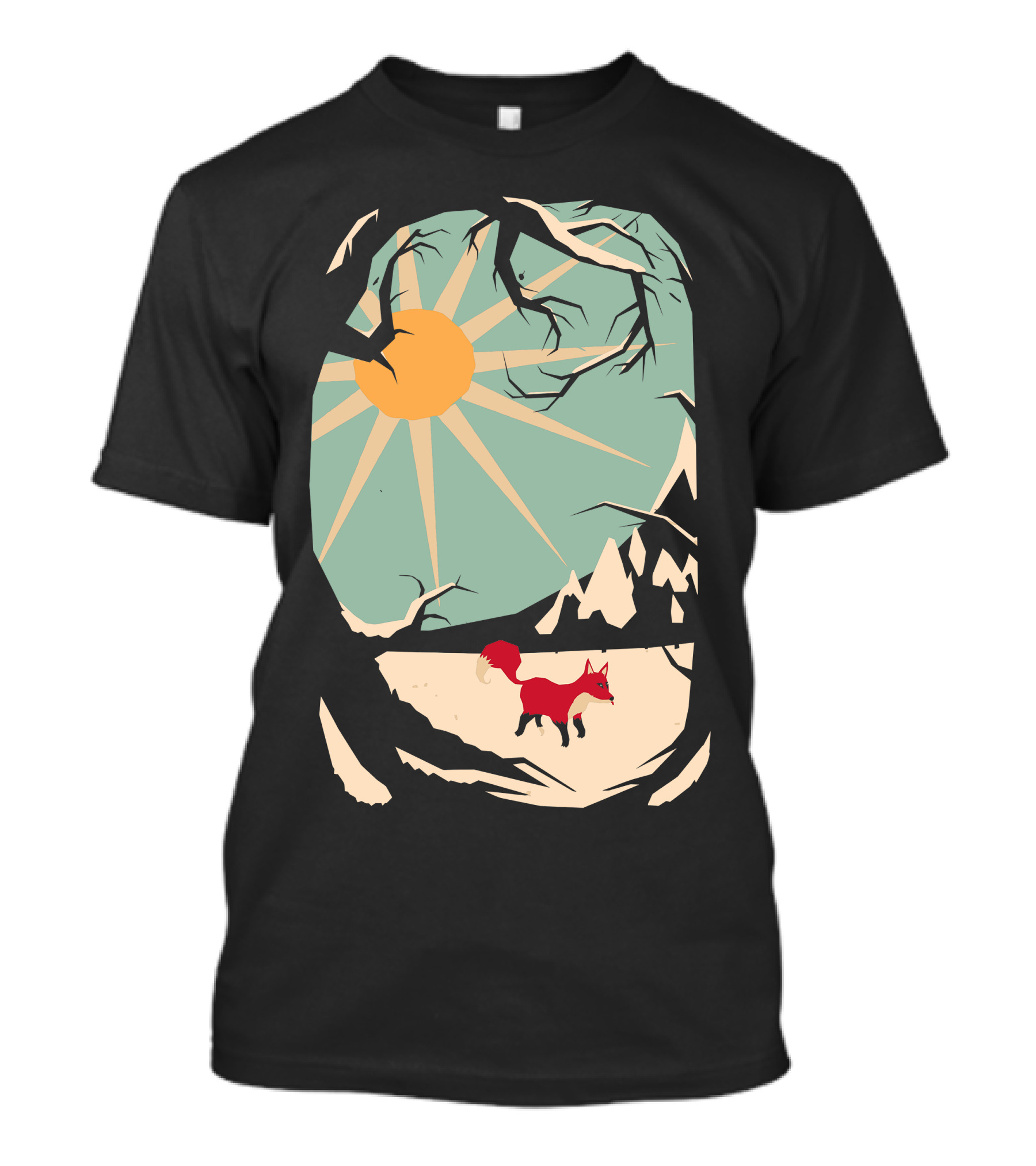 Fox Under Sunlit Forest With Mountains T-Shirt