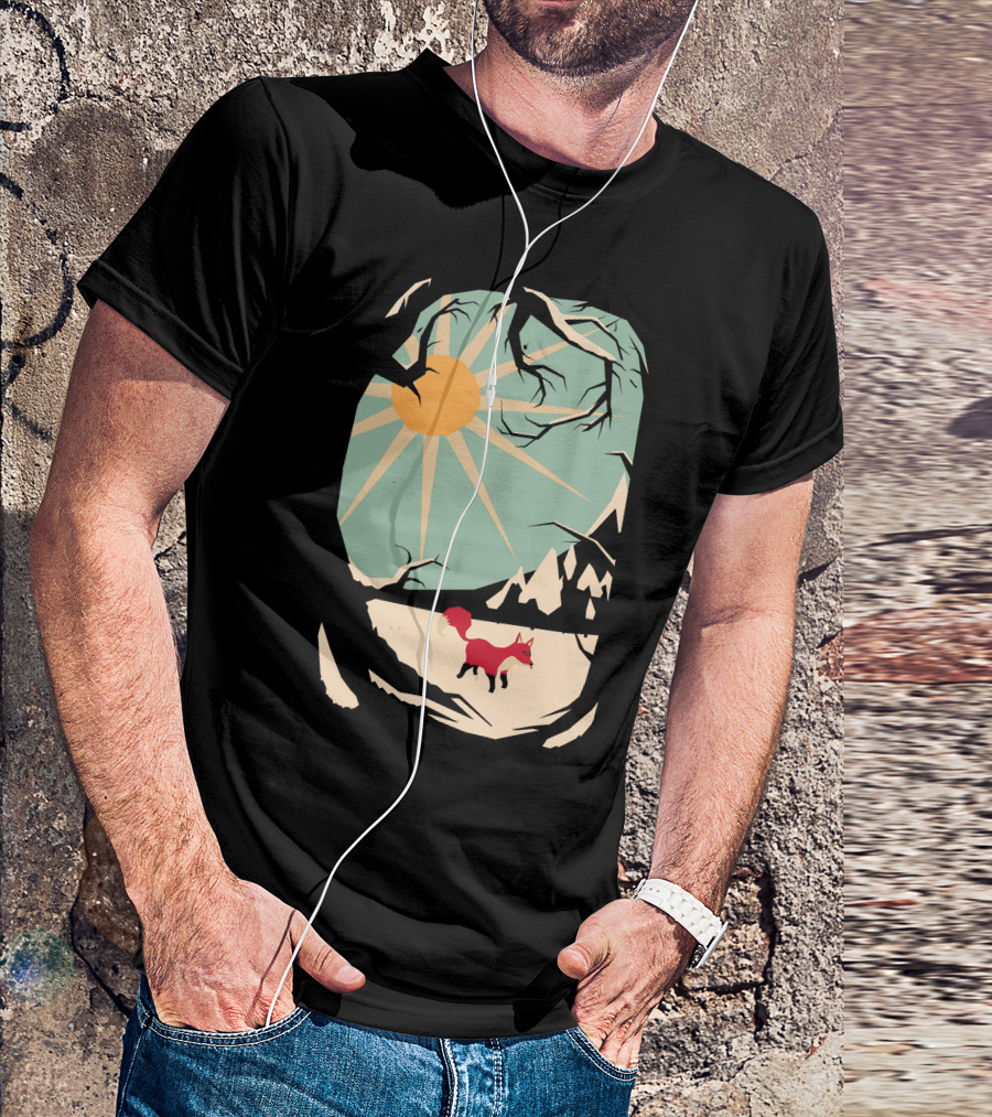 Fox Under Sunlit Forest With Mountains T-Shirt