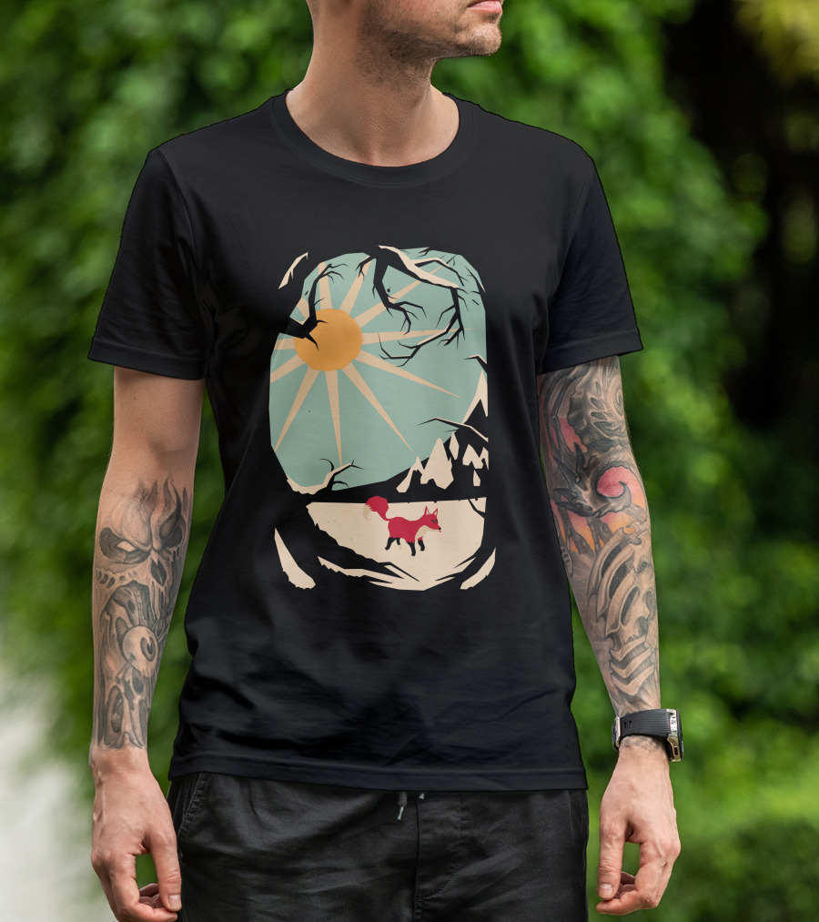 Fox Under Sunlit Forest With Mountains T-Shirt