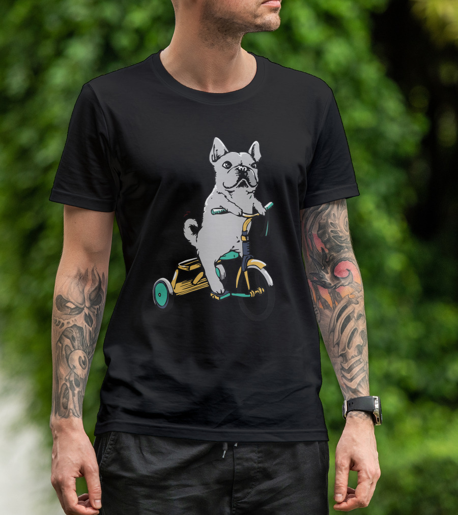 Frenchie Ride Dog On Tricycle T-Shirt