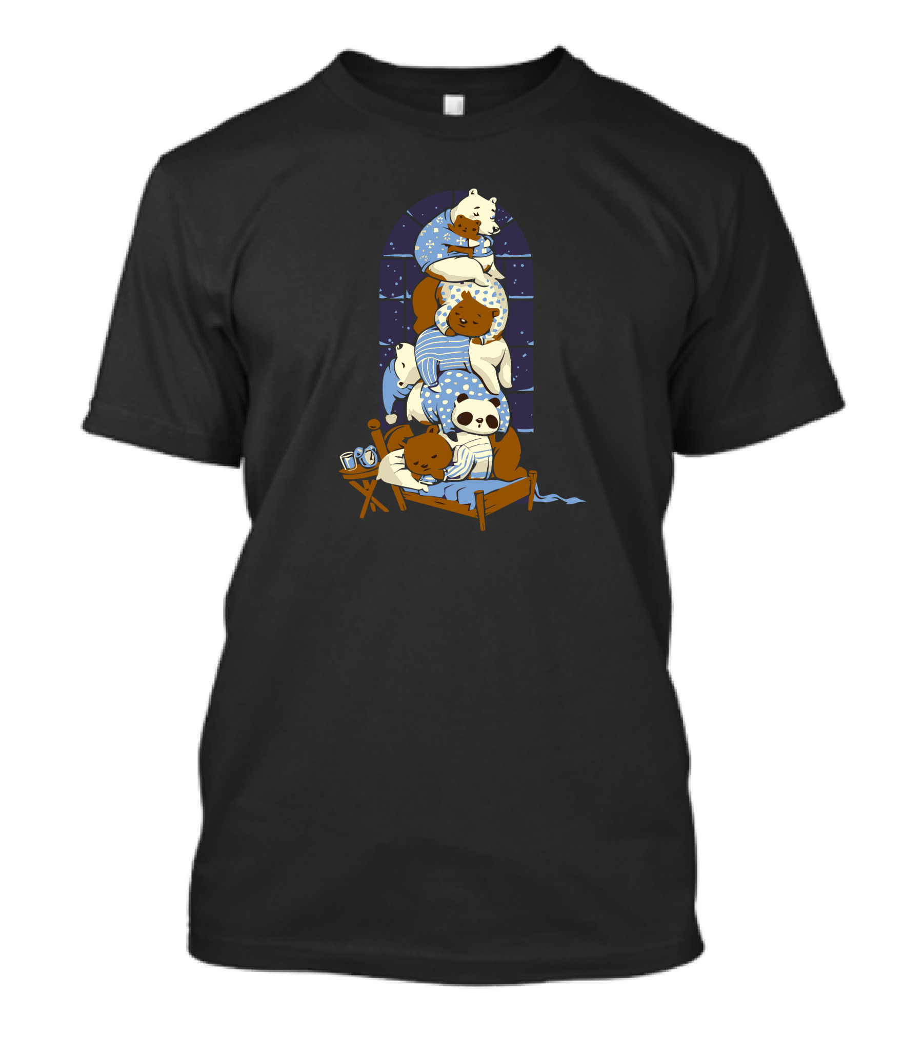 Good Night Bears Stacked In Bed With Night Sky Pajamas T-Shirt