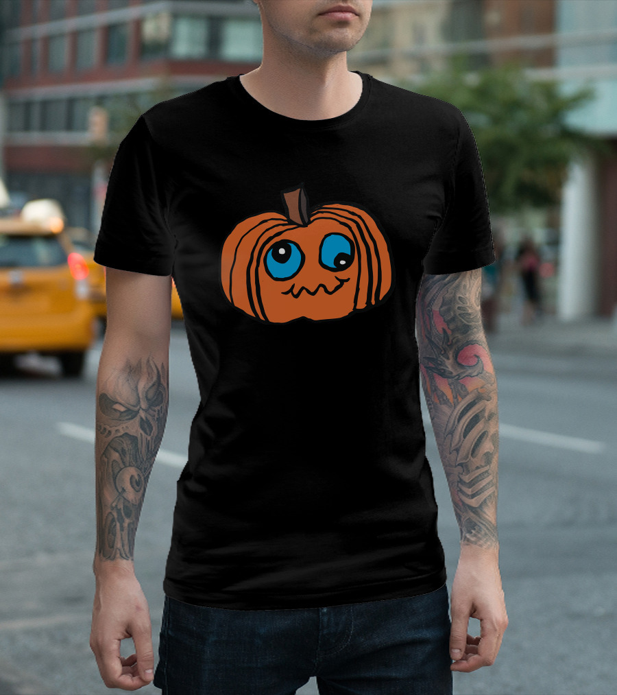 Goofy Pumpkin with Silly Blue Eyes and Wiggly Smile T-Shirt